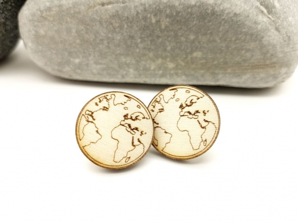 Weltkarte Motiv Holz Ohrstecker